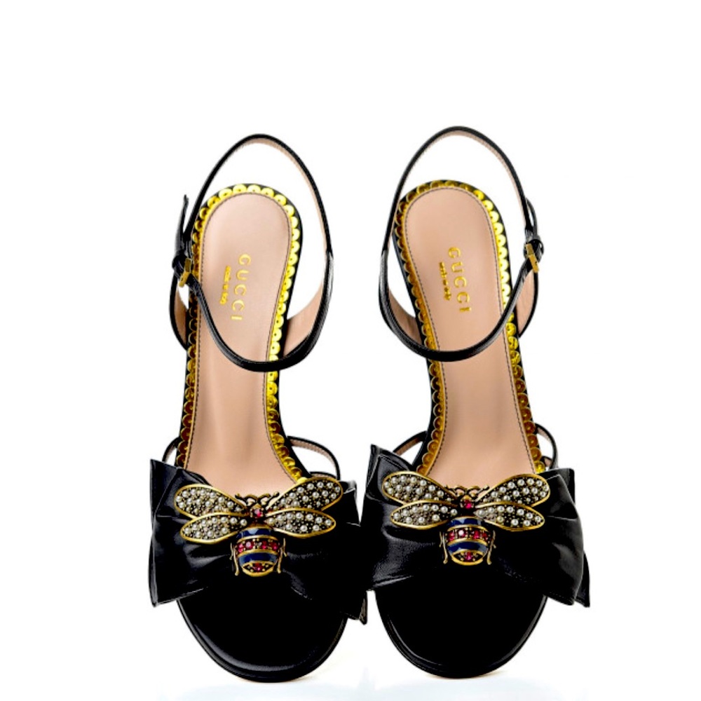 Gucci Nappa Queen Margaret Mid Heel Sandals 35.5 Black